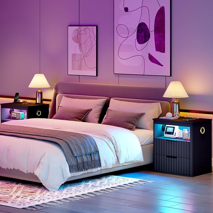 WOOVIVS Modern NightStand with Smart Human Sensor Lights, Bedside Table - Image 6