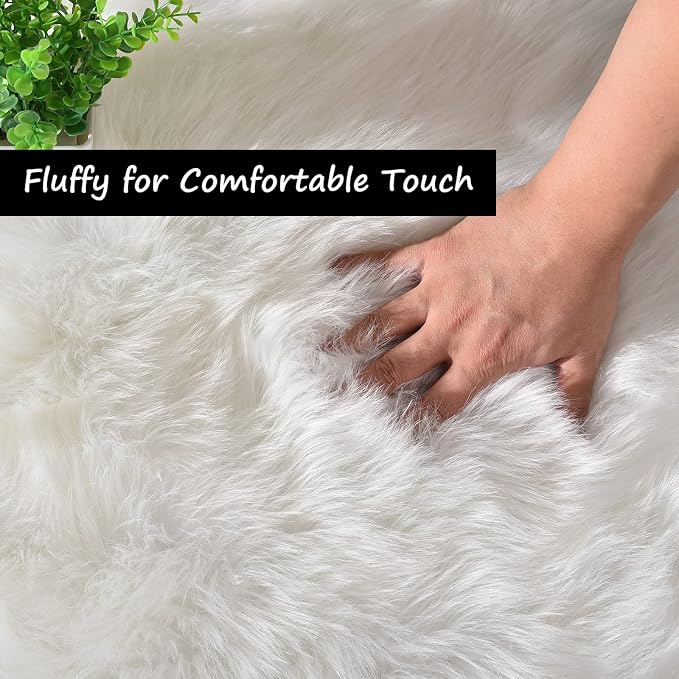 Goolela White Round Rug 3ft Fluffy Faux Sheepskin Fur Rug Small Circle Fuzzy - Image 5
