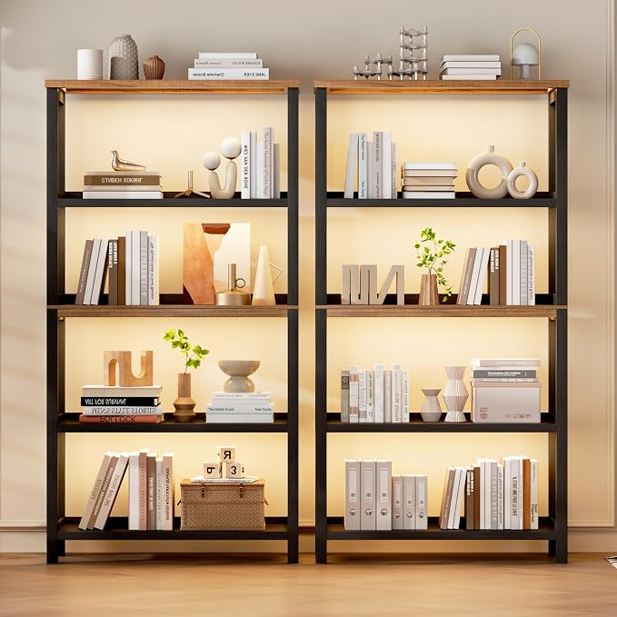 Vlsrka Wooden Bookshelf with Lights, 5 Tier Bookshelf with Storage, Tall - Image 8