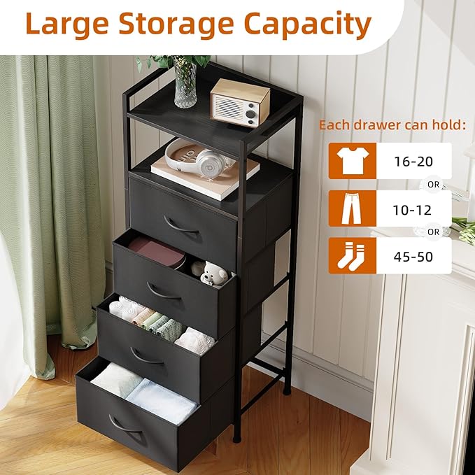 Somdot Nightstand with 4 Drawers, Vertical Storage Tower Fabric Dresser - Image 5