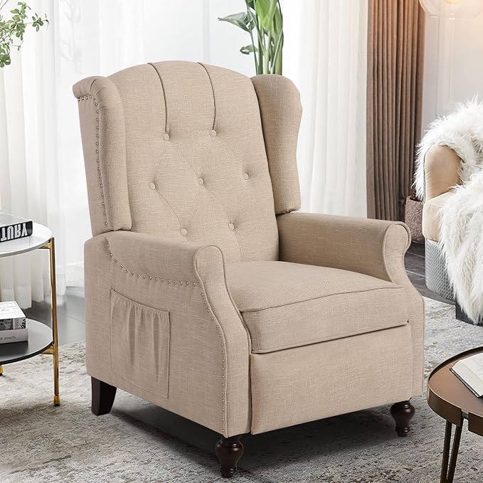 Wingback Chair with Massage and Heat, Tufted Fabric Pushback Recliner Chair by Consofa