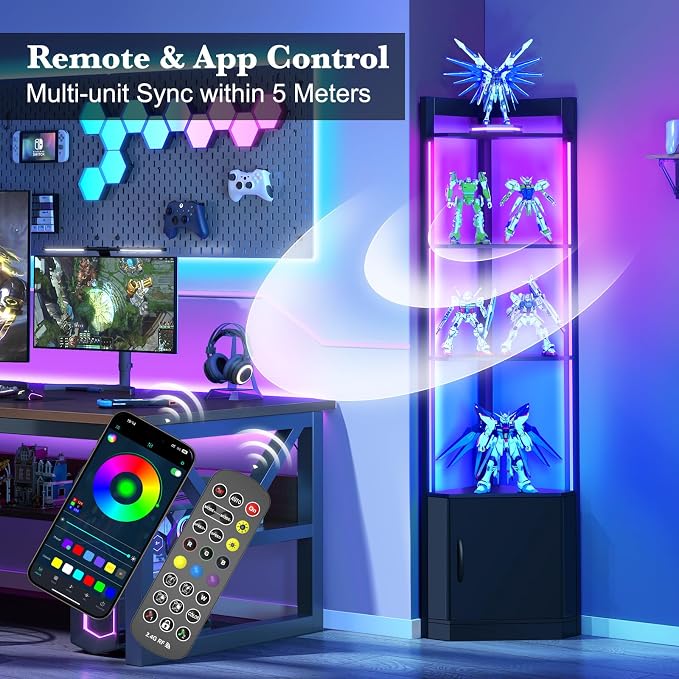 5-Tier Display Cabinet, RGBWIC LED Light, Remote & APP Control, Adjustable - Image 3