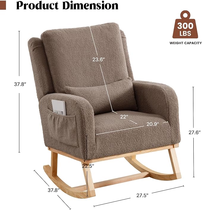 HCHAIRH Rocking Chair Nursery, Teddy Nursing Rocking Chairs, Upholstered - Image 2
