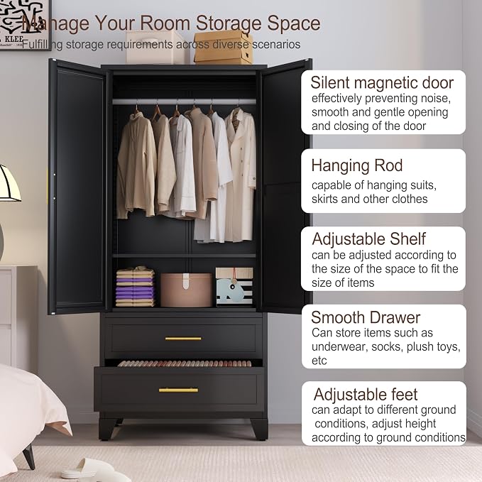 erosoei Metal Armoire Wardrobe Closet, 71 "Metal Clothing Storage Cabinet - Image 3