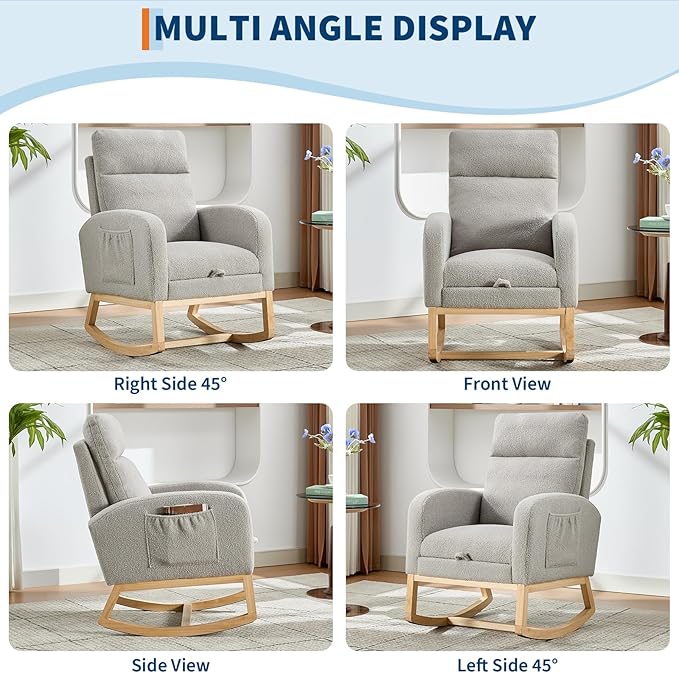Modern Nursery Rocking Chair, Teddy Upholstered Rocking Chair - Image 6