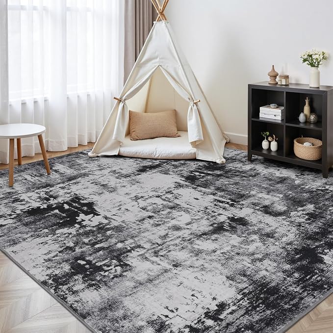 Rugflix 8x10 Area Rugs for Living Room, Big Washable Dark Carpet Non-Slip for - Image 8