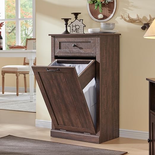 IFGET Tilt Out Trash Can Cabinet, 10 Gallon Farmhouse Laundry Hamper Cabinet by IFGETEnrichYourLivingSpace