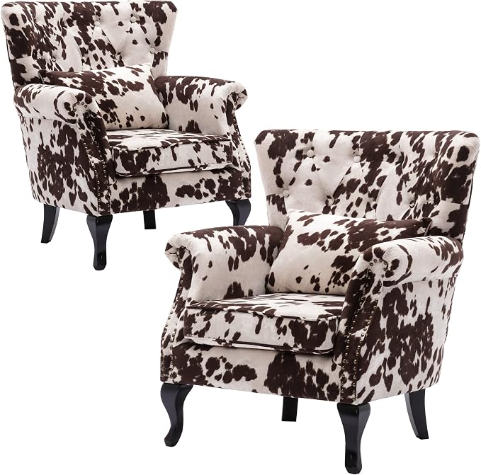Set of 2 Mid-Century Modern Accent Chair, Velvet Armchair w/Tufted Back/Wood by DMFurniture