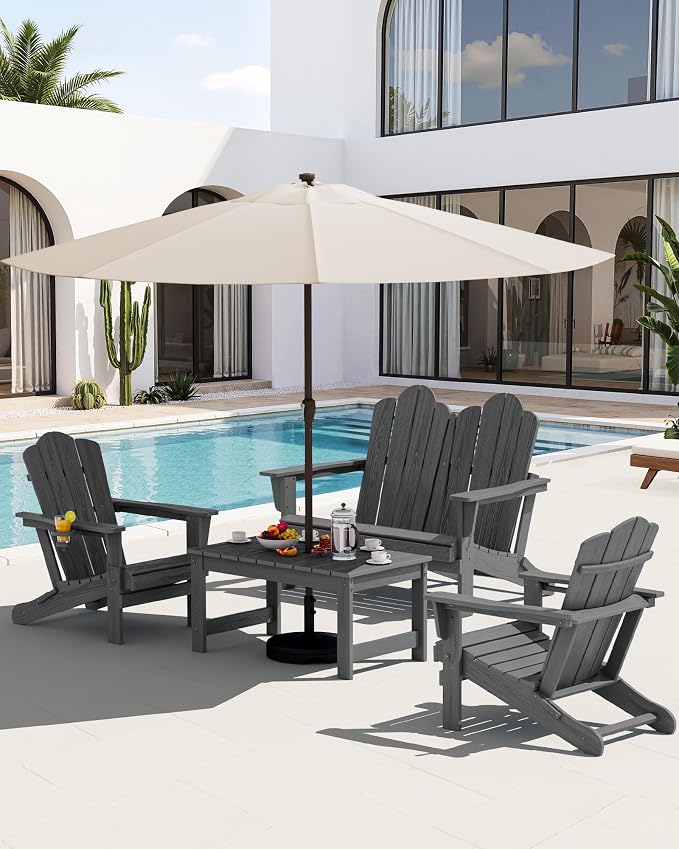 SERWALL 5 Pieces HDPE Patio Adirondack Chair Set, 2 Adirondack Chair - Image 3