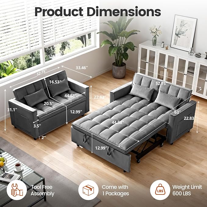 Pull Out Couch, Loveseat Sleeper Sofa Bed - Image 4