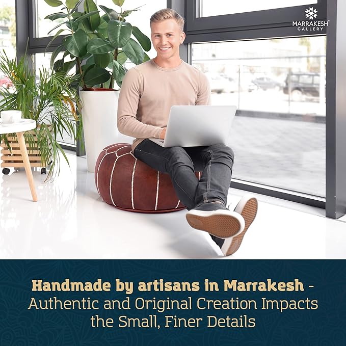 Marrakesh Gallery Genuine Leather Round Pouf Cover - Image 5