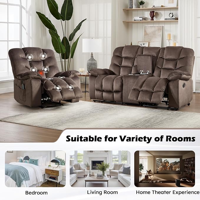 HAOMARKETS 3 Pieces Recliner Sofa Furniture Set, Include 2 Power Recliner Chairs - Image 7