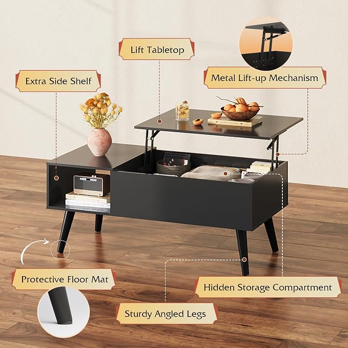 WLIVE Coffee Table for Living Room, Lift Top Coffee Table - Image 7