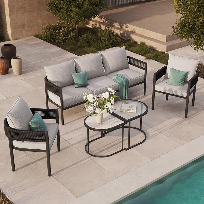 Grand patio 5-Piece Outdoor Furniture Set, 5 Seats Wicker Sofa Conversation Set - Image 4