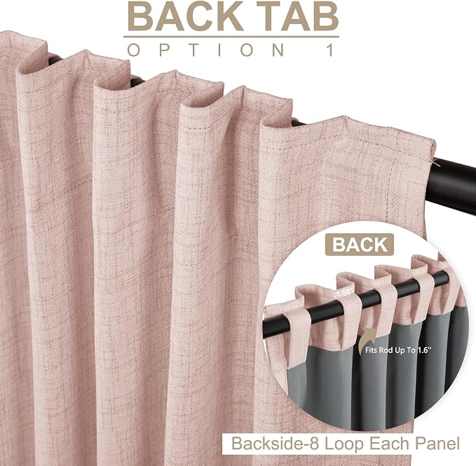 100% Blackout Shield Light Pink Linen Blackout Curtains - Image 3