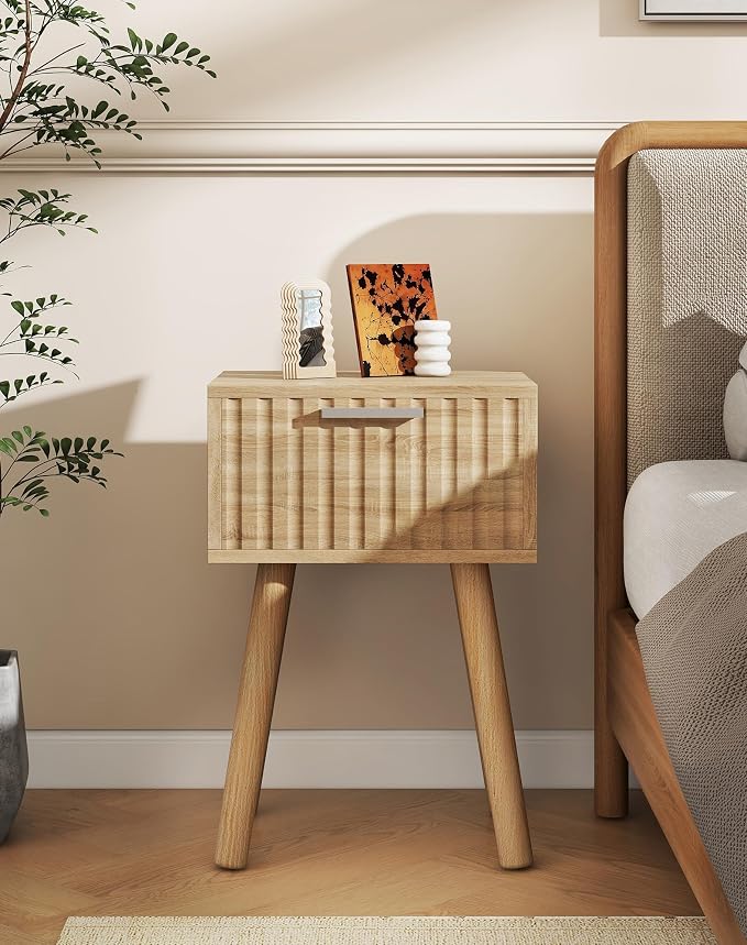 YMYNY Narrow Fluted Nightstand Set of 2, Small End Table, Modern Coffee Table - Image 2