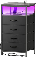 Huuger Night Stand with Charger Station and LED Lights, 4 Drawer Nightstand by Huuger