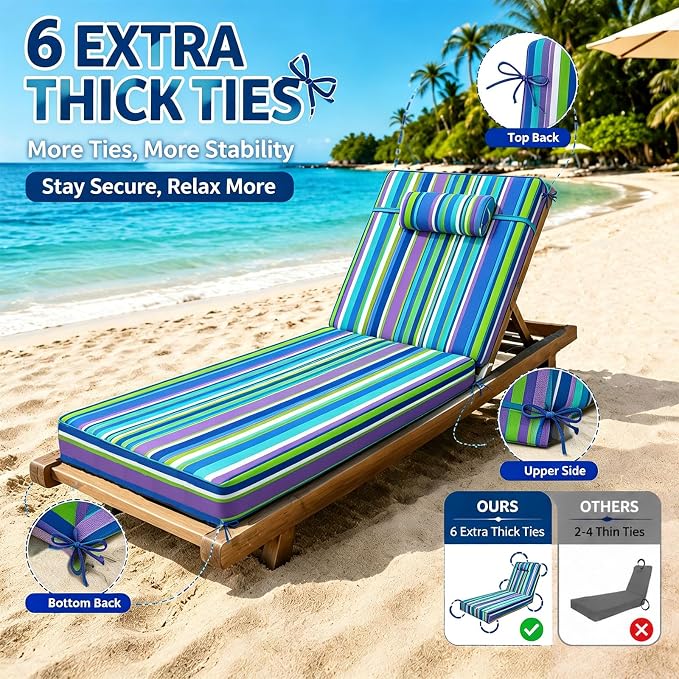 Chaise Lounge Cushion for Outdoor Furniture, Waterproof, Fade-Resistant and - Image 4