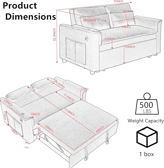 55.5" Small Sleeper Sofa Couch - Image 3