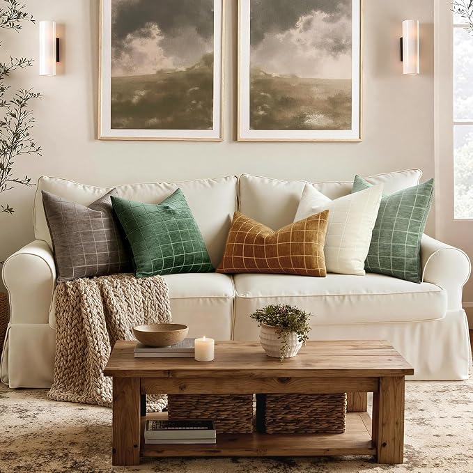 MIULEE Decorative Chenille Check Euro Shams Throw Pillow Covers Vintage Plaid - Image 4