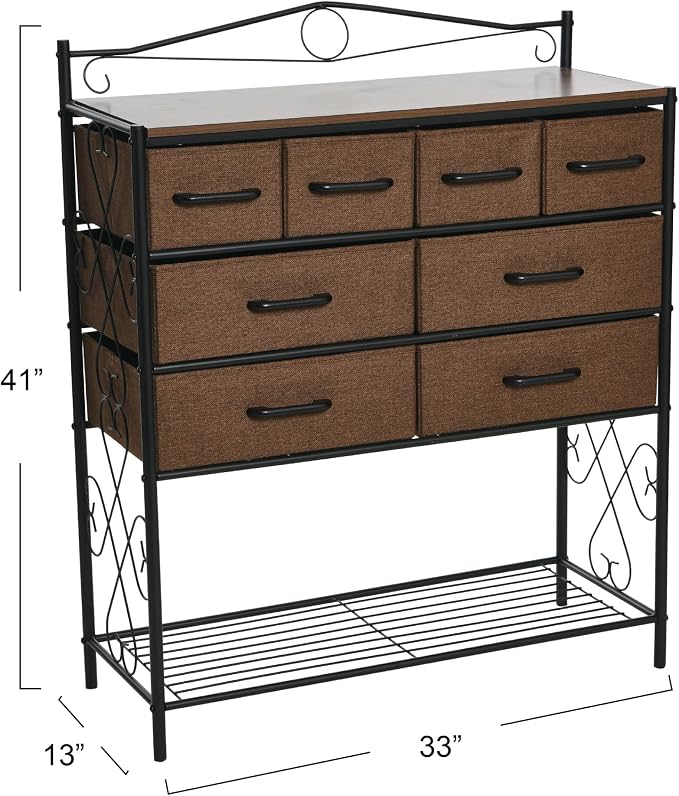 Household Essentials Walnut Iron 8-Drawer Sideboard - Image 3