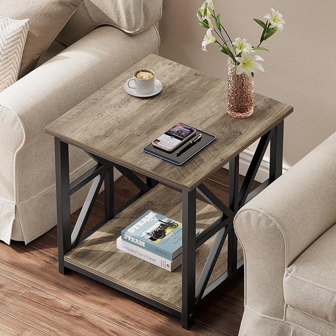 GreenForest End Table with 2-Tier Storage Shelf, 19.7 inch Side Table - Image 2