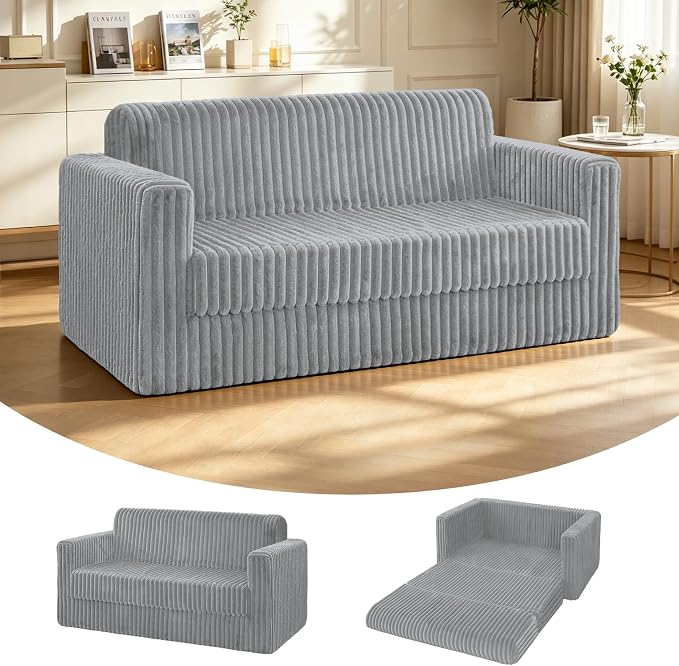 HABUTWAY 49.8" Loveseat Boneless Couch, 4-in-1 Convertible Sofa Bed, Plush Fur by HABUTWAYMakeYourLifeComfortable
