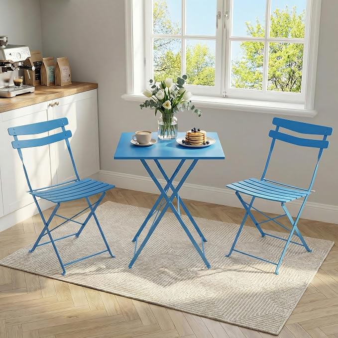 GarveeLife 3 Piece Patio Bistro Set, Folding Patio Bistro Table and Chairs Set - Image 3