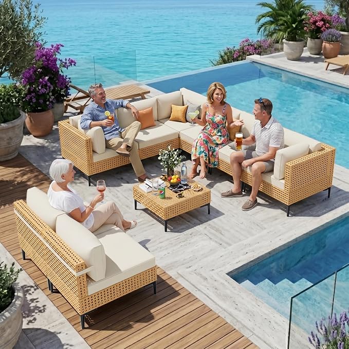 ABCASA 9-Piece Patio Sectional Furniture Set, Boho Patio Conversation Set - Image 3