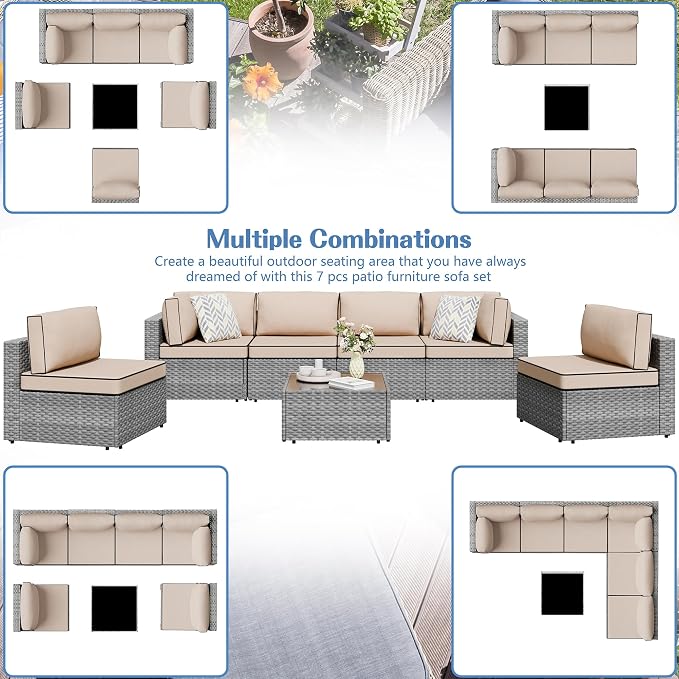 7 Piece Outdoor Patio Furniture Set, All Weather Conversation Set - Image 2