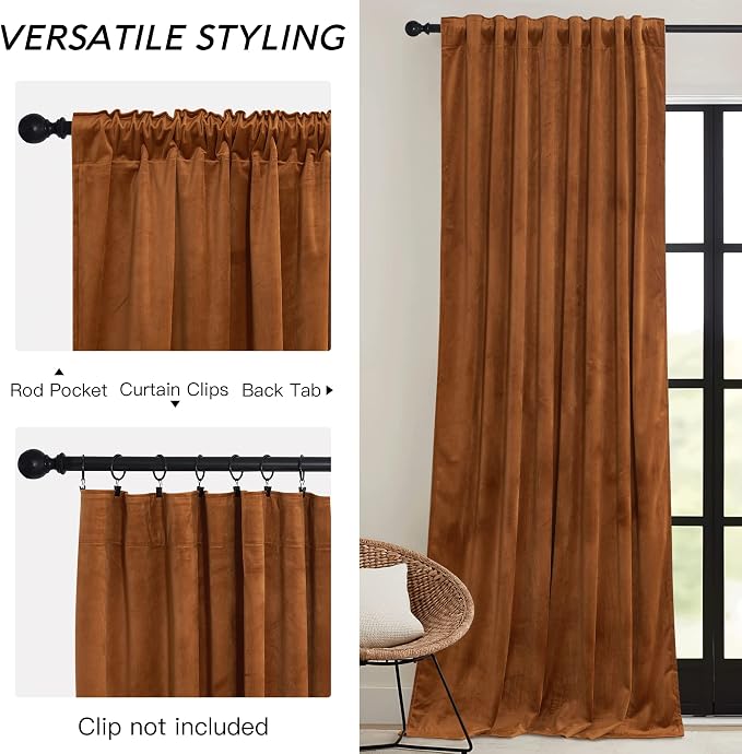 RYB HOME Velvet Curtains 96 inch, Room Darkening Window Curtains - Image 3