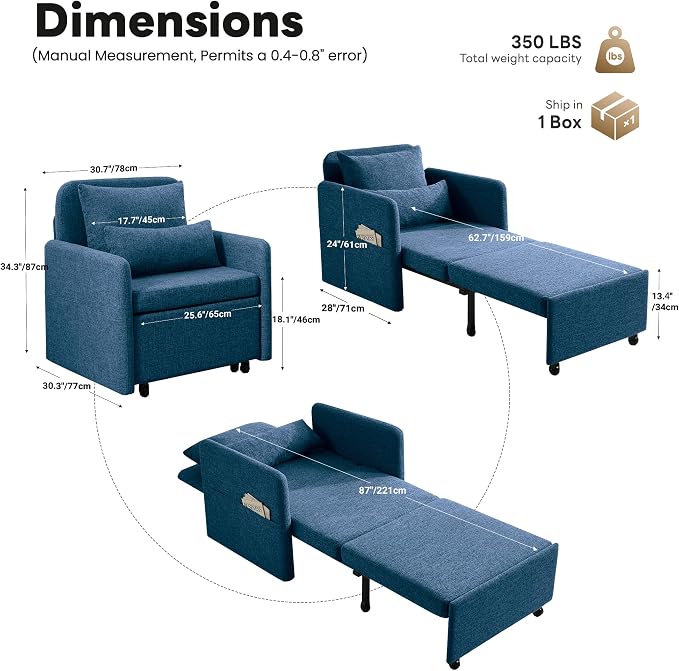 Iroomy 5-Level Adjustable Convertible Sleeper Chair Set of 2, 3-in-1 87'' Long - Image 2