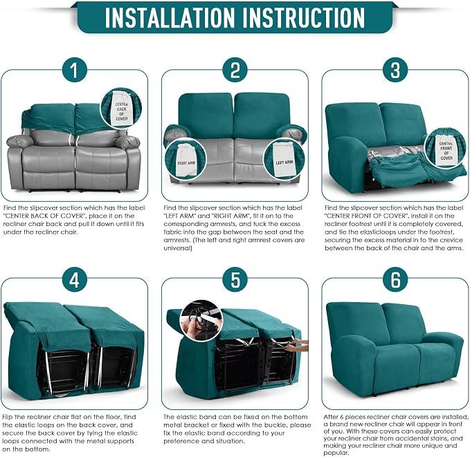 TAOCOCO Recliner Loveseat Slipcover, 6 Pieces Dual Recliner Sofa Covers - Image 6