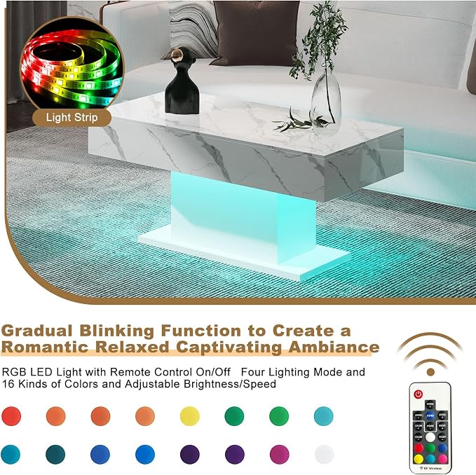 HedoAjim Led Coffee Table for Living Room, Living Room Table Rectangular Center - Image 3