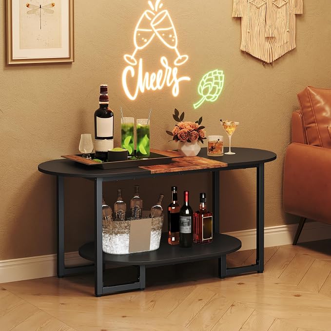 HOOBRO Coffee Table for Living Room, Oval Small Coffee Table - Image 4
