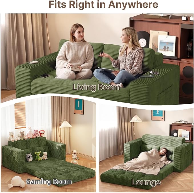 Gizoon Convertible Futon Sofa Bed, Aesthetic Portable Corduroy Sleeper Sofa - Image 3