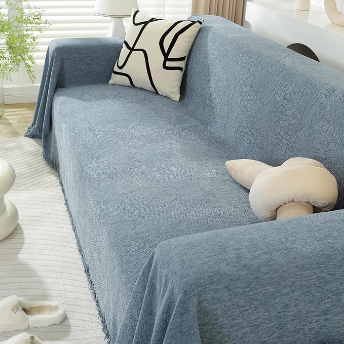 DREAMINGO Modern Minimalism Grayish Blue Couch Cover Sectional Sofa Covers - Image 7