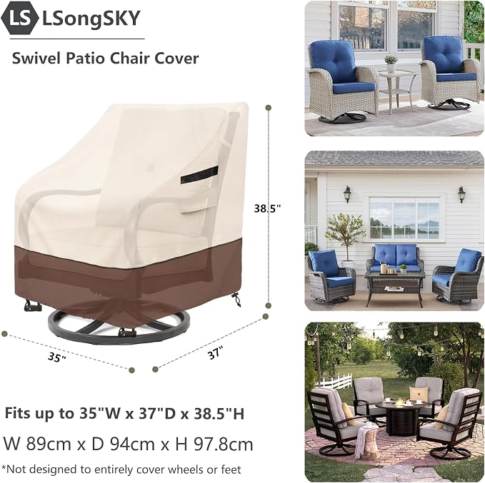 Patio Swivel Chair Cover 4 Pack, Waterproof Heavy Duty Patio Chair Covers - Image 3