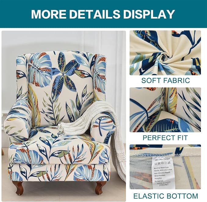 KRFOONN Stretch Wing Chair Slipcovers Printed 2 Piece Wingback Chair Covers - Image 2