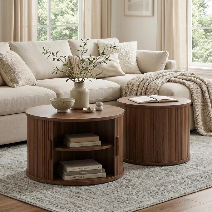 IRONCK Round Coffee Table Set of 2, Fluted Coffee Table and End Table - Image 8