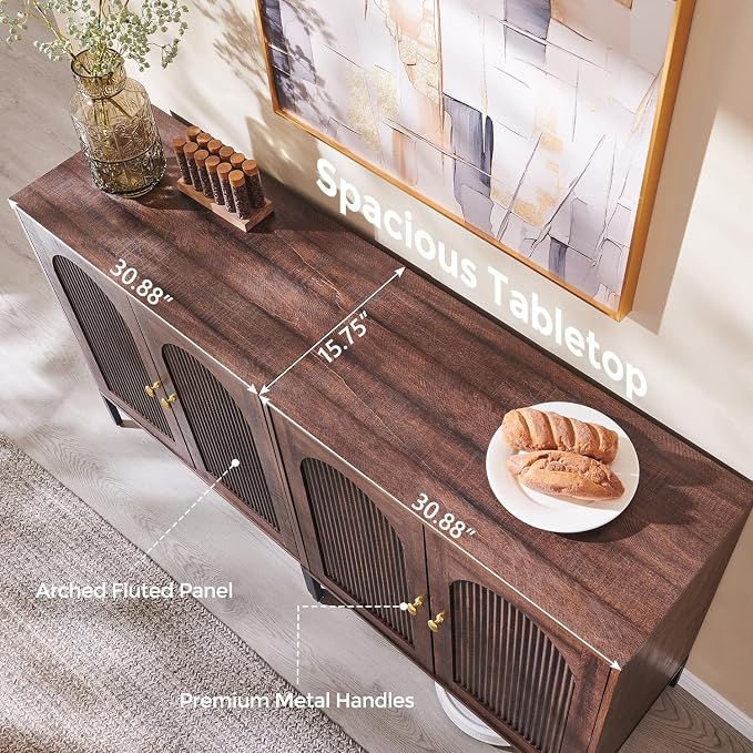 IFBUY Modern Sideboard Buffet Cabinet, 123.5" W Fluted Arched Buffet Cabinet - Image 6