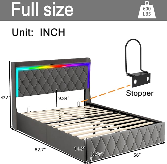 Modern Multi-Color LED Light Full Bed Frame - Image 2