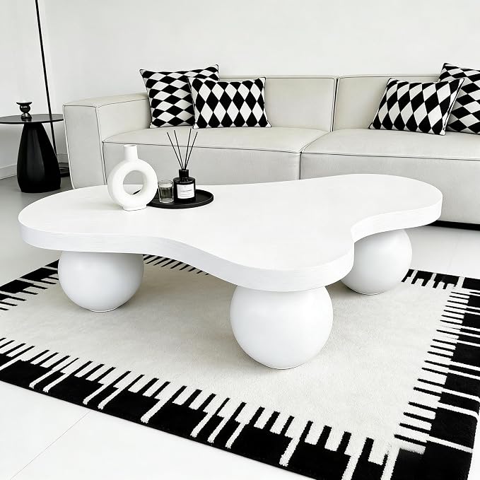 46" Cloud Coffee Table with 3 Ball Legs, Modern Irregular Center Table - Image 6