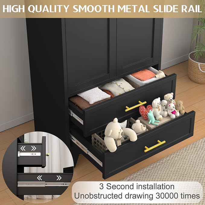 GAIOUS Steel Armoire Wardrobe Closet, 1 Adjustable Shelf and 2 Drawers - Image 4