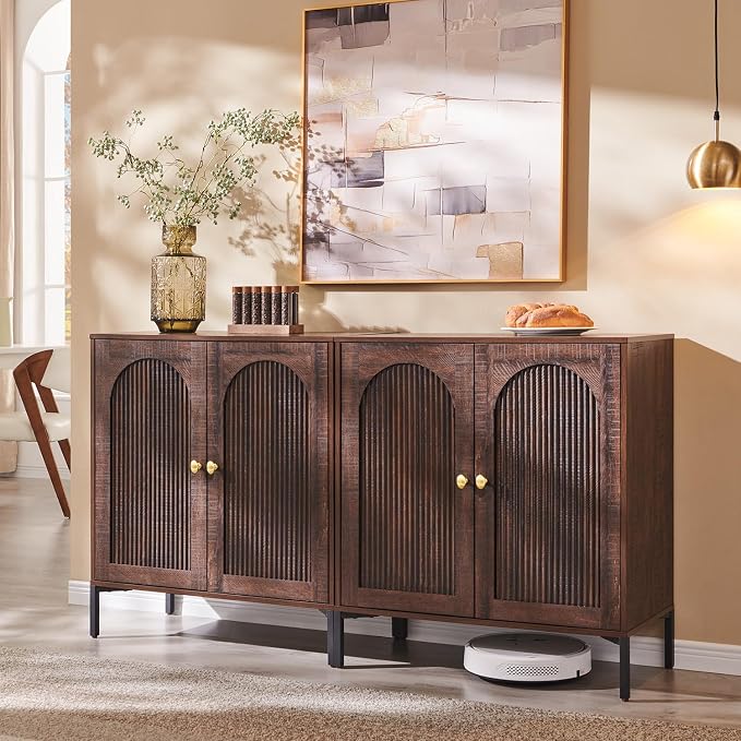 IFBUY Modern Sideboard Buffet Cabinet, 61.75" W Fluted Arched Buffet Cabinet by IFBUYFarmhouseFurniture
