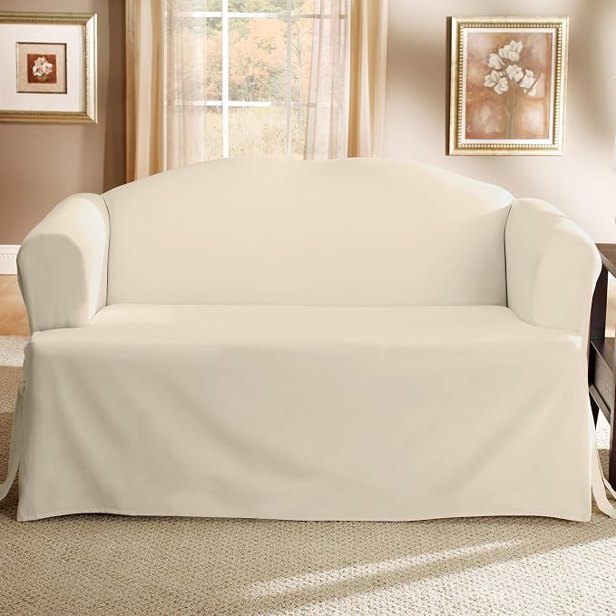 SureFit Home Décor Cotton Duck Solid T-Cushion Loveseat One Piece Slipcover - Image 6