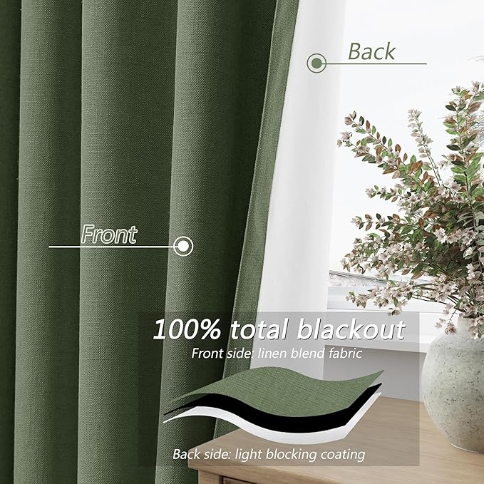 Guken Olive Green 100% Blackout Curtains 84 Inch Length 2 Panels Set - Image 4