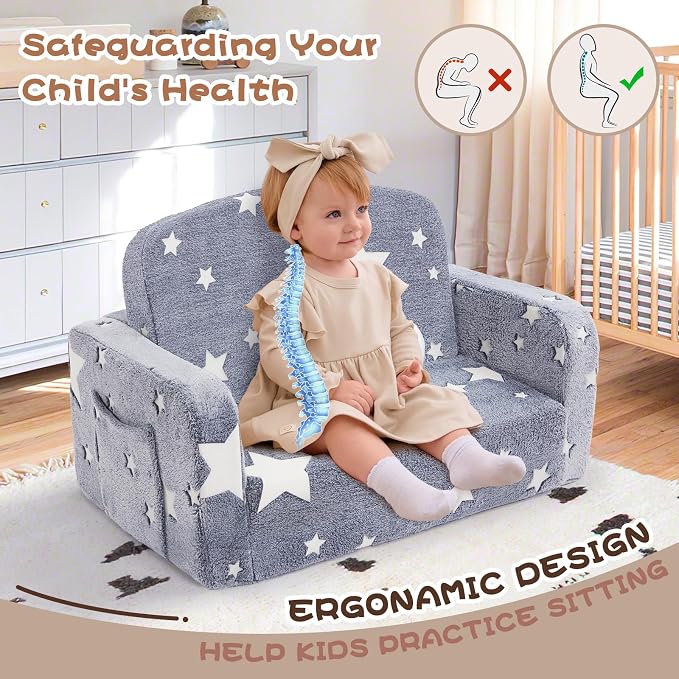Foryoomi Extra Wide Kids Couch, 2-in-1 Soft Couch - Image 7