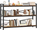 3 Tier Bookcase 47.24" Width, Long Industrial Book Shelf, Vintage Wooden Large by Homeiju