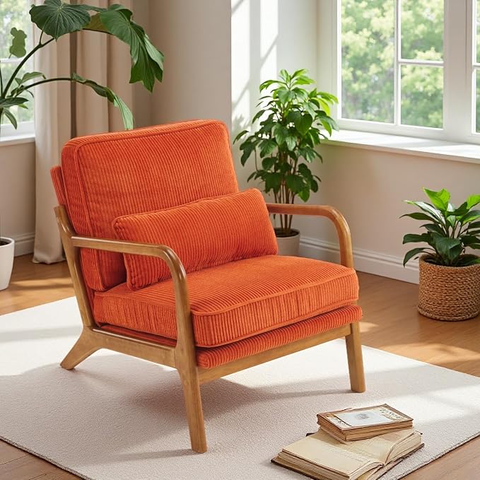 VINGLI Upgraded Premium Corduroy Accent Chair, Upholstered Arm Chair, Solid by VINGLI